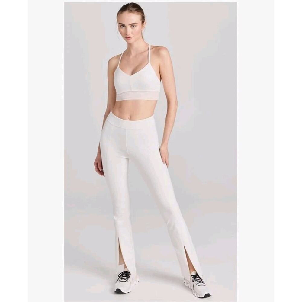 Alo Yoga White Airbrush High Waist Flutter Split Hem Leggings Trousers Pants M